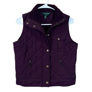 Ralph Lauren Women's Diamond Quilted Vest Burgundy Fleece Collar Size Small S